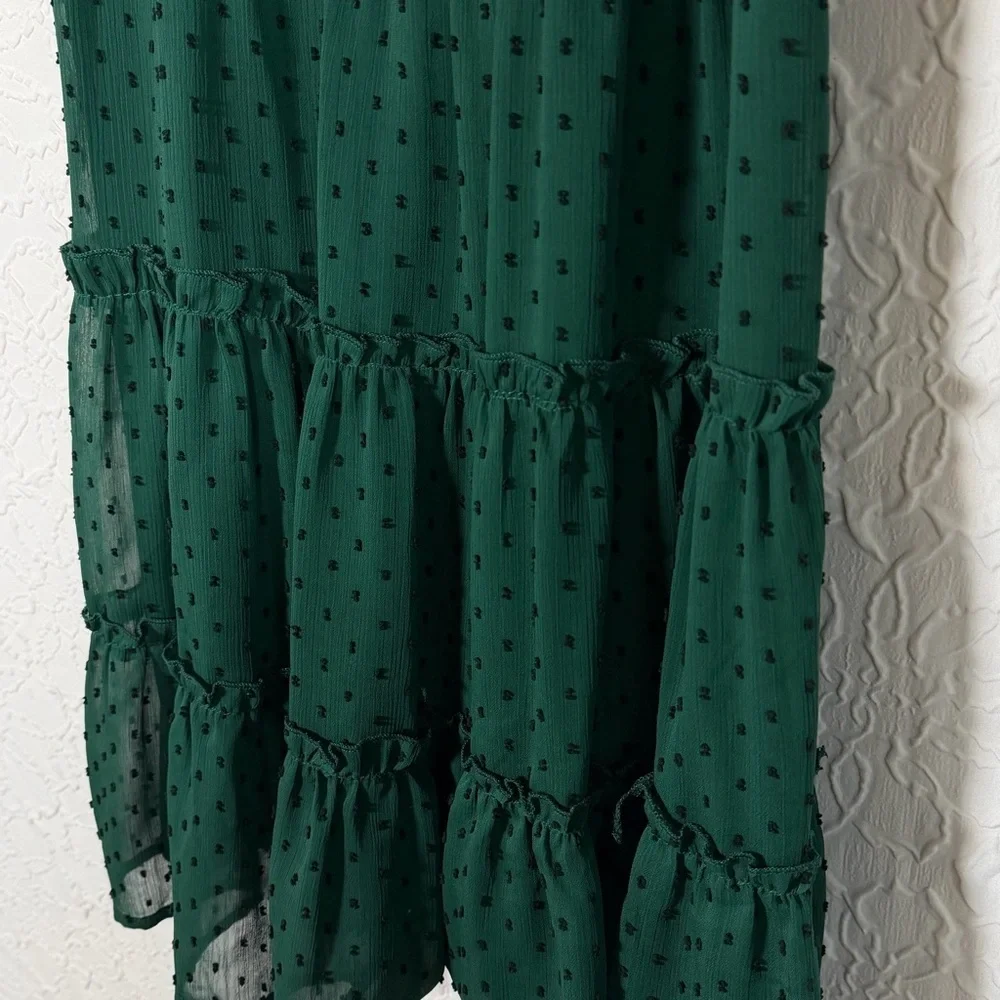 Trixxi Emerald Green Embroidered Ruffle Tiered Mini Dress Sz L